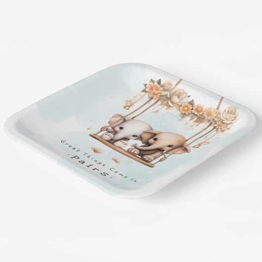 Niedliches Baby Elephant Gender Neutral Twin Baby Pappteller (Gewinkelt)