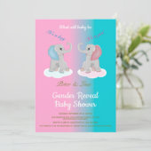 Niedliches Baby Elephant Gender Reveal Baby Shower Einladung (Stehend Vorderseite)
