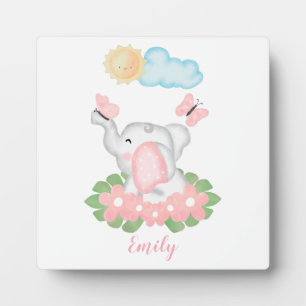 Niedliches Baby Elephant mit rosa Blume Plaque Fotoplatte