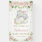 Niedliches Baby Elephant Rosa Flora Hintergrund Wi Banner (Vertikal)