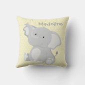 Niedliches Baby Elephant Yellow Polka-Dot Monogram Kissen (Rückseite)