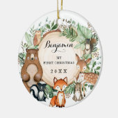 Niedliches Baby Erste Weihnachtswaldtiere Keramik Ornament (Links)