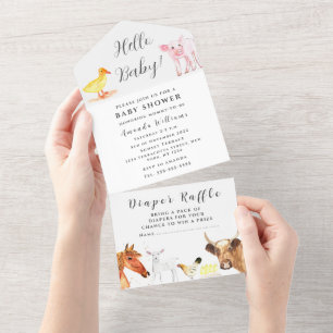 Niedliches Baby Farm Animal Ranch Kuh Hen Pig All In One Einladung