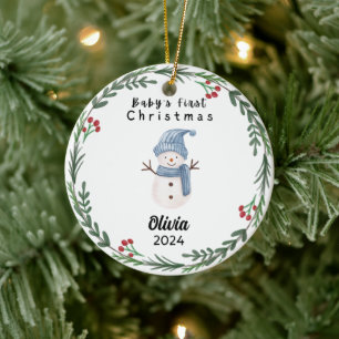 Niedliches Baby First Watercolor Snowman Keramik Ornament
