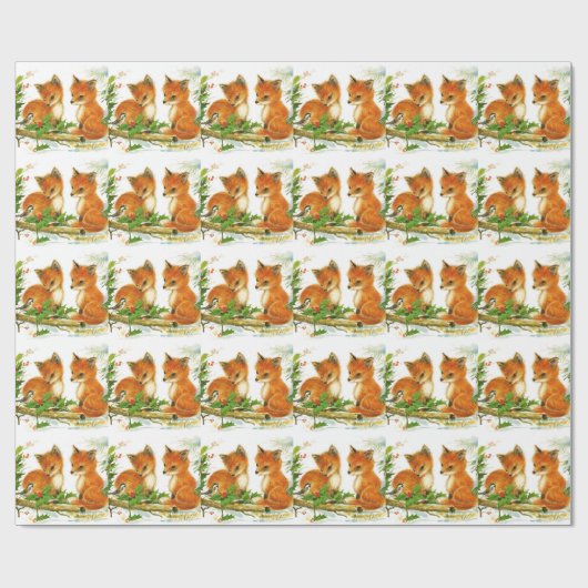 Niedliches Baby Fox Retro Wrapping Paper Geschenkpapier (Flach)