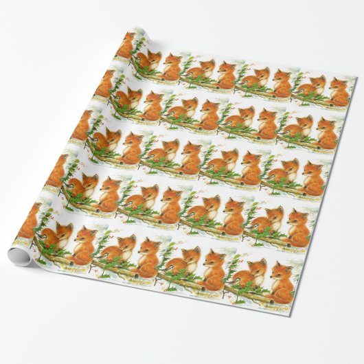 Niedliches Baby Fox Retro Wrapping Paper Geschenkpapier (Ungerollt)