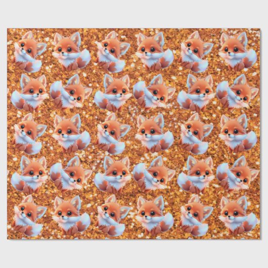 Niedliches Baby-Fuchs-Muster Gold-Glitzer Geschenkpapier (Flach)