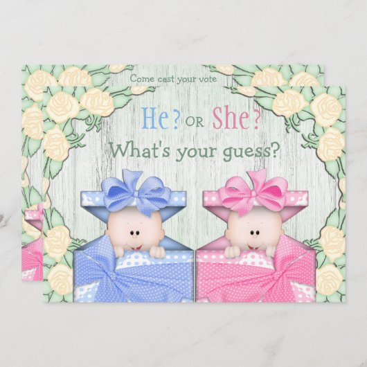 Niedliches Baby Gender Reveal Party Babys in Boxen Einladung (Vorne/Hinten)