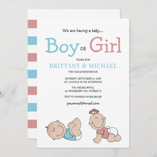 Niedliches Baby-Geschlecht Einladung (Vorne/Hinten)