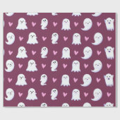 Niedliches Baby Ghost & Pink Herzmuster Spooky Fun Geschenkpapier (Flach)
