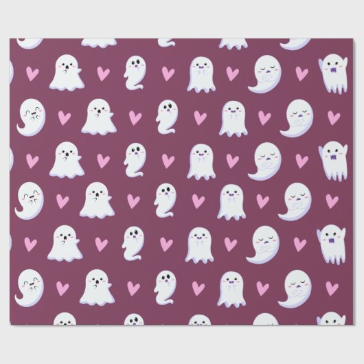 Niedliches Baby Ghost & Pink Herzmuster Spooky Fun Geschenkpapier (Flach)