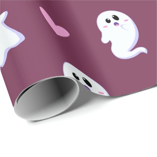 Niedliches Baby Ghost & Pink Herzmuster Spooky Fun Geschenkpapier (Rolleneckpunkt)