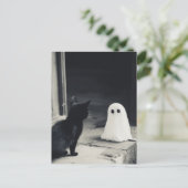 Niedliches Baby Ghost und Kitten Halloween Postkarte (Stehend Vorderseite)