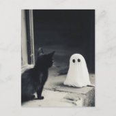 Niedliches Baby Ghost und Kitten Halloween Postkarte (Vorderseite)