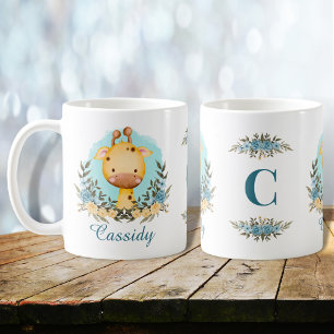 Niedliches Baby Giraffe Floral Monogramm Personali Kaffeetasse