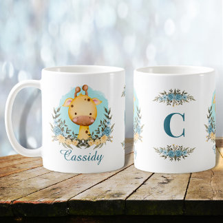 Niedliches Baby Giraffe Floral Monogramm Personali Kaffeetasse