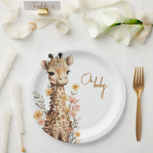 Niedliches Baby-Giraffe Kinderdusche Pappteller