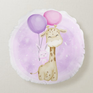 NIEDLICHES BABY GIRAFFE MIT BALLOONS SCHLAFEN RUNDES KISSEN