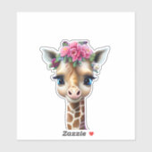 Niedliches Baby Giraffe mit Blume und Holly Aufkleber (Blatt)