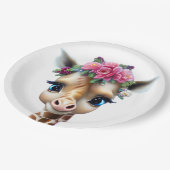 Niedliches Baby Giraffe mit Blume und Holly Pappteller (Schrägansicht)