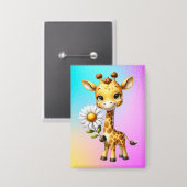 Niedliches Baby Giraffe mit Daisy Blume-88681 Button (Vorderseite/Rückseite)