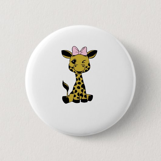 niedliches Baby Giraffe mit rosa Bogen Button (Vorderseite)