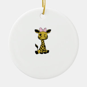 niedliches Baby Giraffe mit rosa Bogen Keramik Ornament