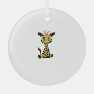 niedliches Baby Giraffe mit rosa Bogen Ornament Aus Glas