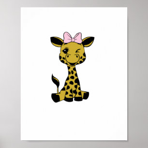 niedliches Baby Giraffe mit rosa Bogen Poster
