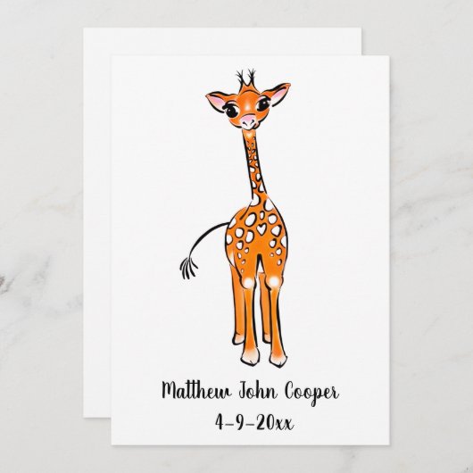 Niedliches Baby Giraffe, Safaritiere Einladung (Vorne/Hinten)