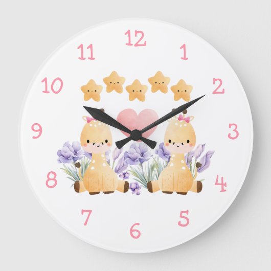 Niedliches Baby Giraffe Wall Clock | Wir sind ein Große Wanduhr (Vorderseite)