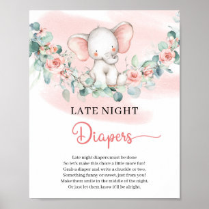 Niedliches Baby Girl Elephant Spate Night Diapers  Poster