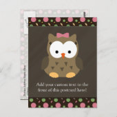 Niedliches Baby-Girl-Eule mit rosa Bow Postkarte (Vorne/Hinten)