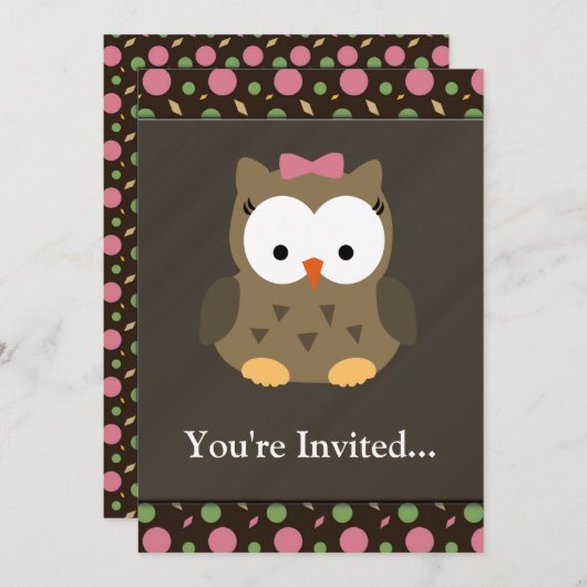 Niedliches Baby Girl Owl mit rosa Bow Einladung (Vorne/Hinten)