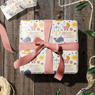 Niedliches Baby Girl Pink Muster mit Name Baby Dus Geschenkpapier