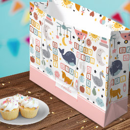 Niedliches Baby Girl Pink Muster mit Name Baby Dus Große Geschenktüte