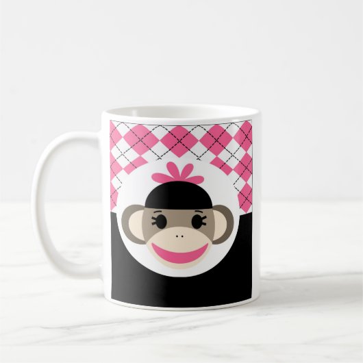 Niedliches Baby Girl Sock Affe Pink Black Raute Kaffeetasse (Links)