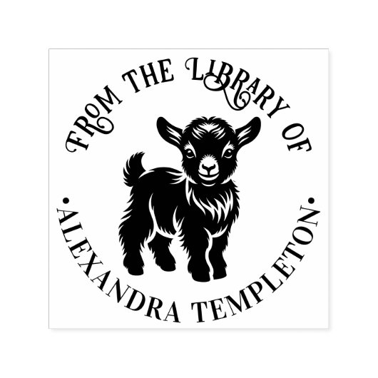 Niedliches Baby Goat Stehend #2 Round Library Book Permastempel (Design)