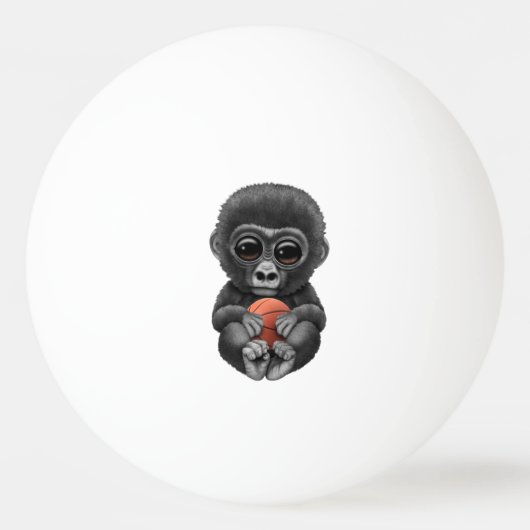 Niedliches Baby Gorilla spielen mit Basketball Tischtennisball (Vorderseite)