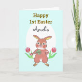 Niedliches Baby Happy 1. Osterblauer Faltkarte Karte (Vorderseite)