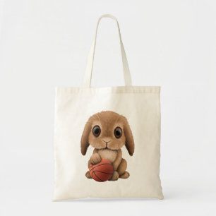 Niedliches Baby-Häschen, das mit Basketball spiel Tragetasche