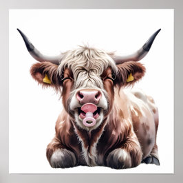 Niedliches Baby Highland Cow mit Blume - Kinderzim Poster