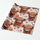Niedliches Baby Highland Cow Valentine Herzmuster  Geschenkpapier (Ungerollt)