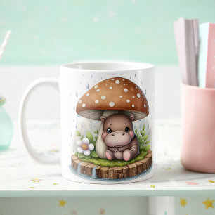 Niedliches Baby Hippopotamus unter Pilzschirm Kaffeetasse