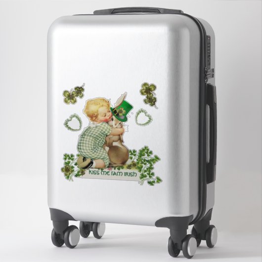 NIEDLICHES BABY HUGGING RABBIT IRISH ST. PATRICK'S AUFKLEBER (Koffer)