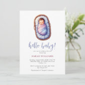 Niedliches Baby in Basket Gender Neutral Baby Dusc Einladung (Stehend Vorderseite)