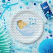 Niedliches Baby in Blau, "It's a Boy" Babyduschpla Pappteller (Party)