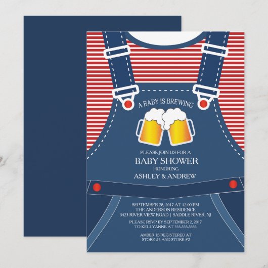 Niedliches BABY IST BREWING Baby Dusche Einladung (Vorne/Hinten)