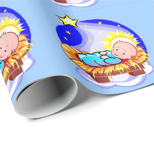 Niedliches Baby Jesus und Stern Geschenkpapier (Rolleneckpunkt)