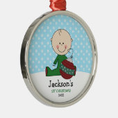 Niedliches Baby-Jungen-1. Weihnachten Silbernes Ornament (Rechts)
